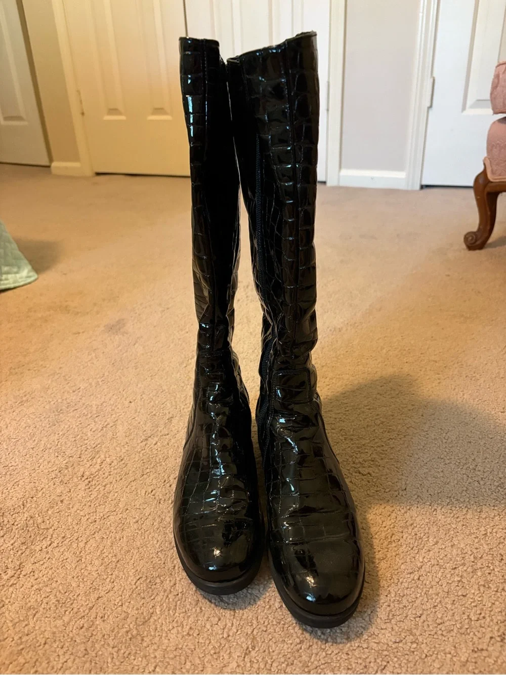 La CANADIENNE Black Patent Croc-Embossed Knee Boots